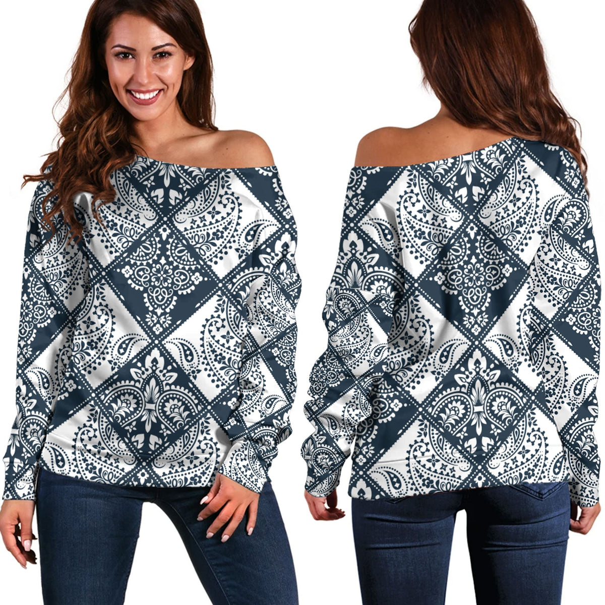Paisley Bandana Pattern Seamless Off Shoulder Sweaters Ver.217 RLT13 - Wonder Print Shop