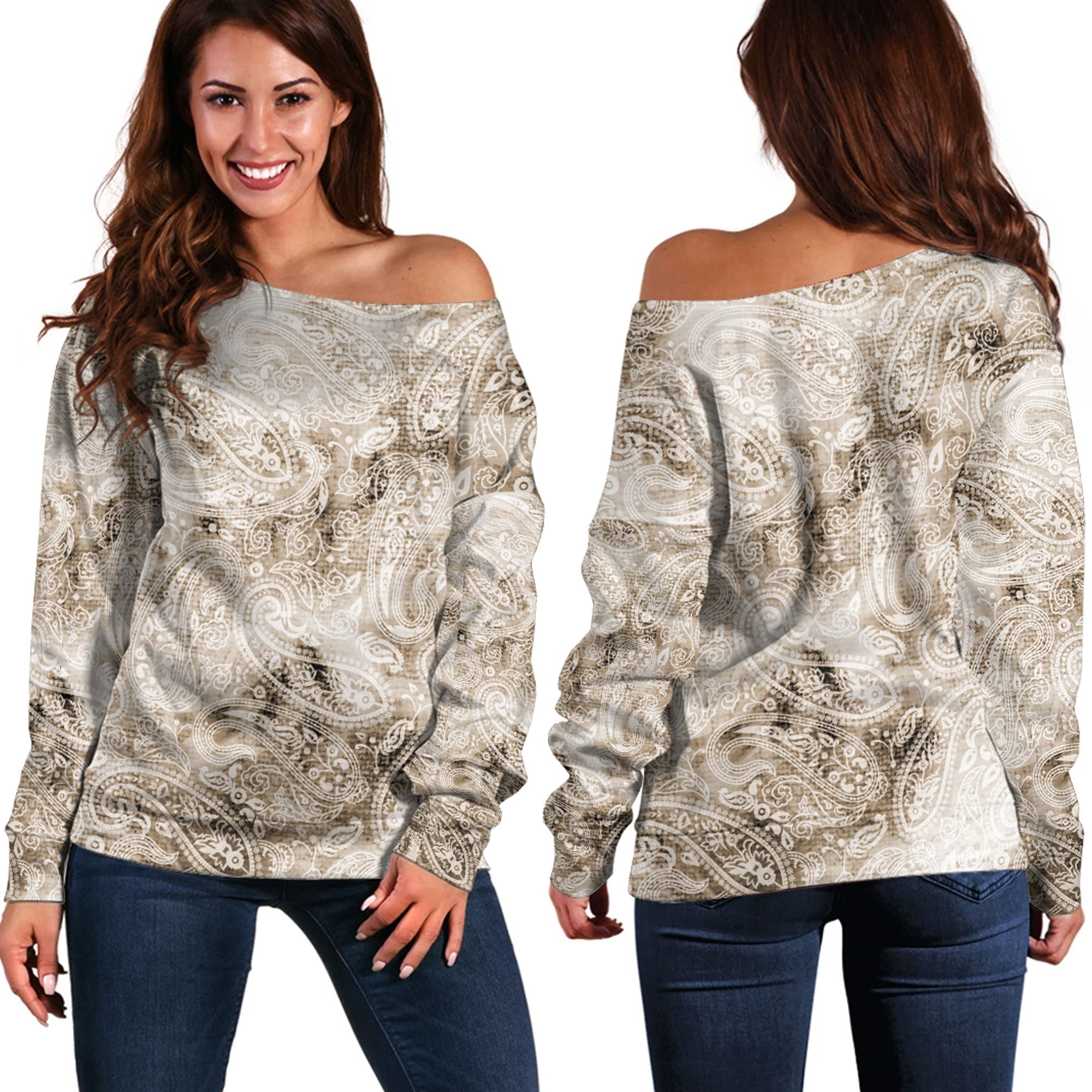 Paisley Bandana Pattern Seamless Off Shoulder Sweaters Ver.182 RLT13 - Wonder Print Shop