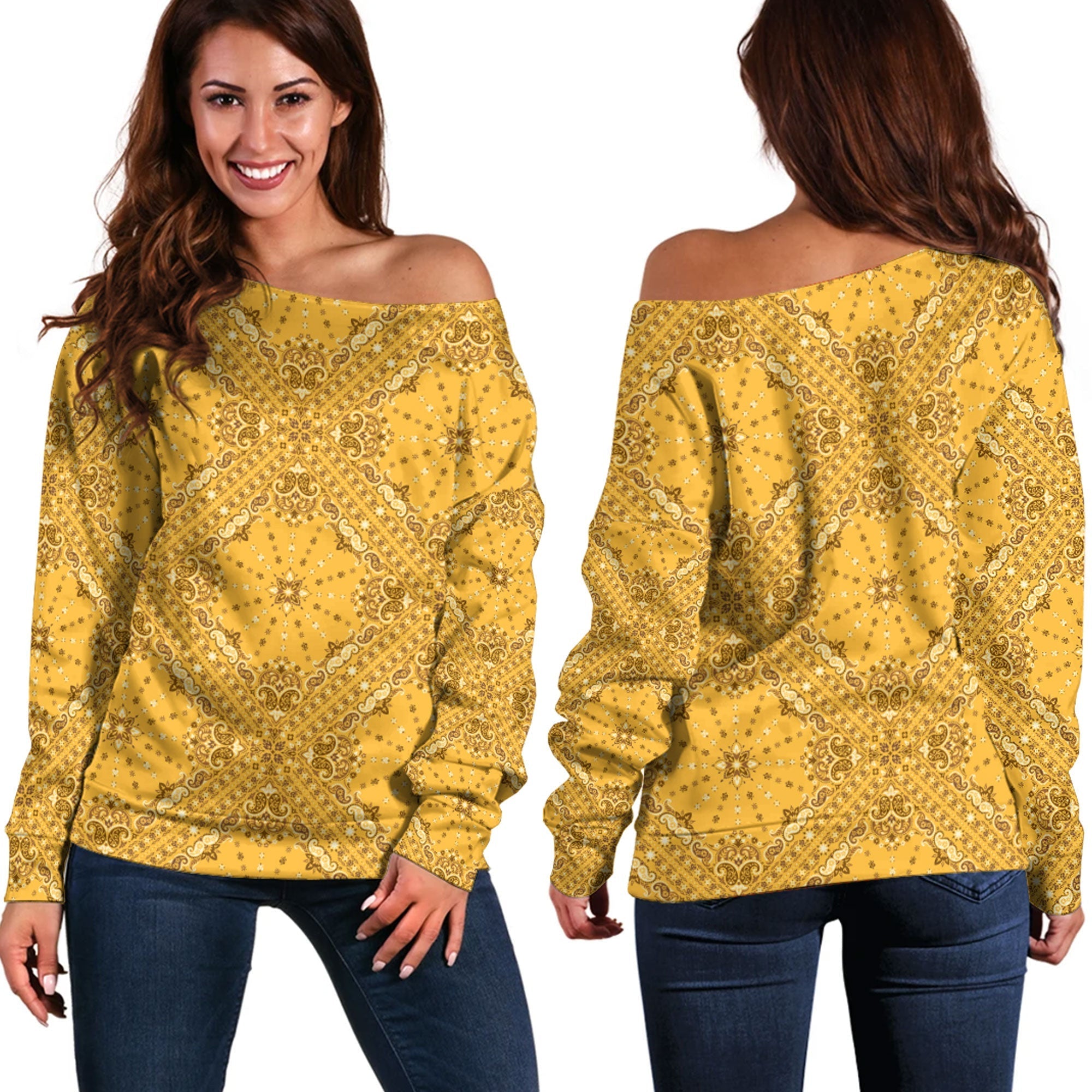 Paisley Bandana Pattern Seamless Off Shoulder Sweaters Ver.205 RLT13 - Wonder Print Shop