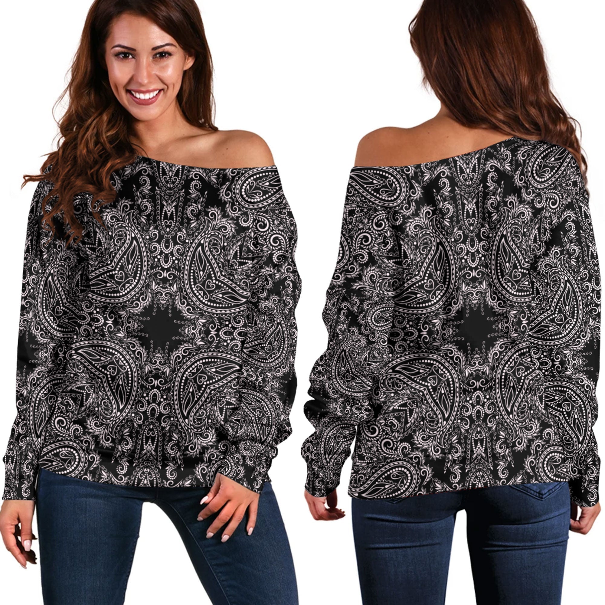 Paisley Bandana Pattern Seamless Off Shoulder Sweaters Ver.171 RLT13 - Wonder Print Shop