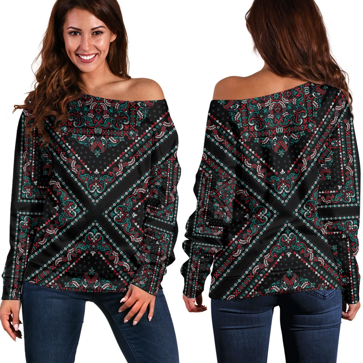 Paisley Bandana Pattern Seamless Off Shoulder Sweaters Ver.193 RLT13 - Wonder Print Shop
