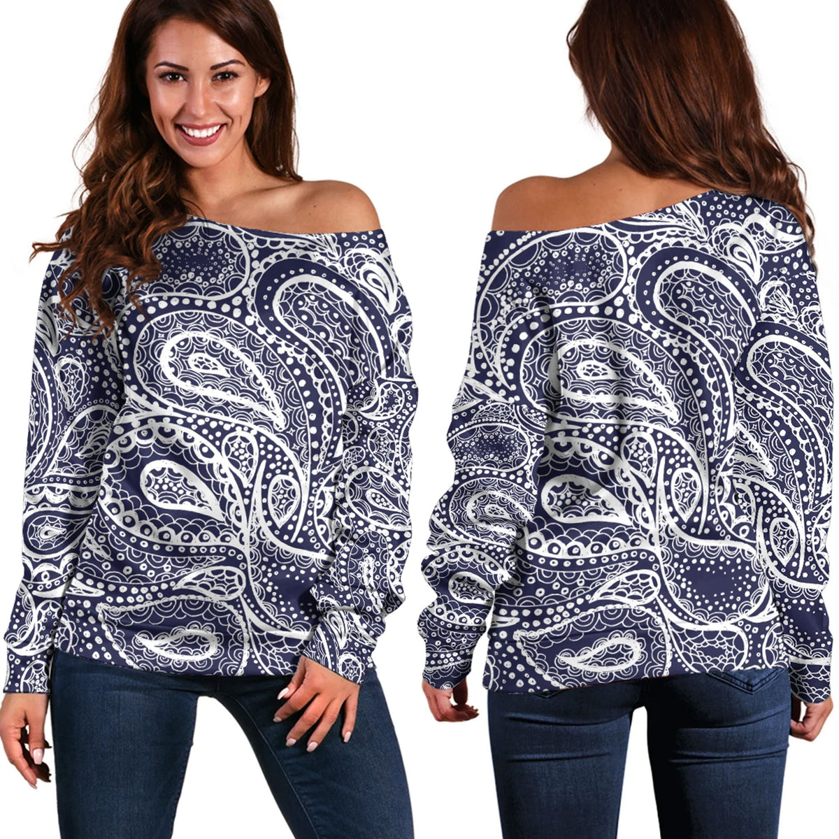 Paisley Bandana Pattern Seamless Off Shoulder Sweaters Ver.198 RLT13 - Wonder Print Shop