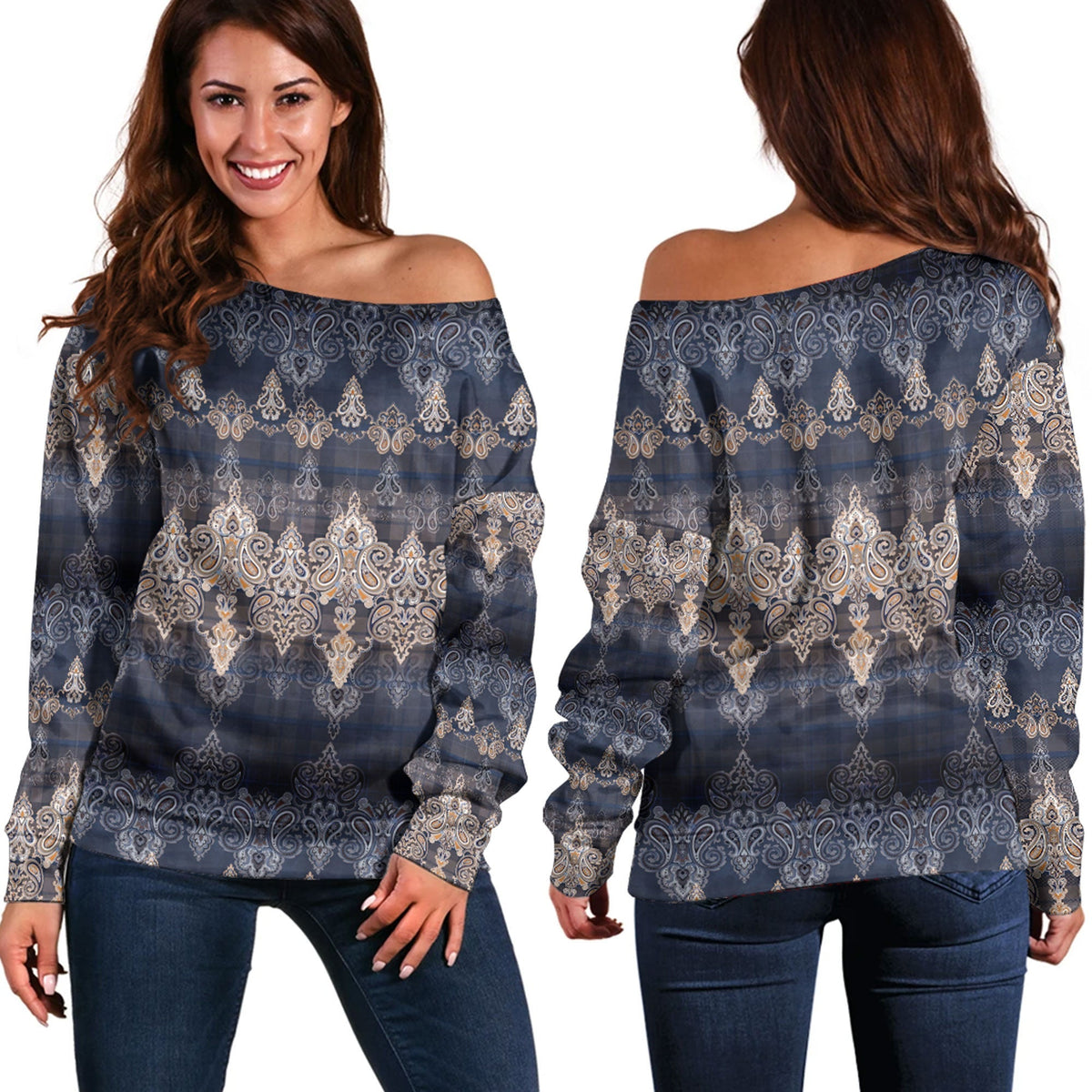 Paisley Bandana Pattern Seamless Off Shoulder Sweaters Ver.201 RLT13 - Wonder Print Shop