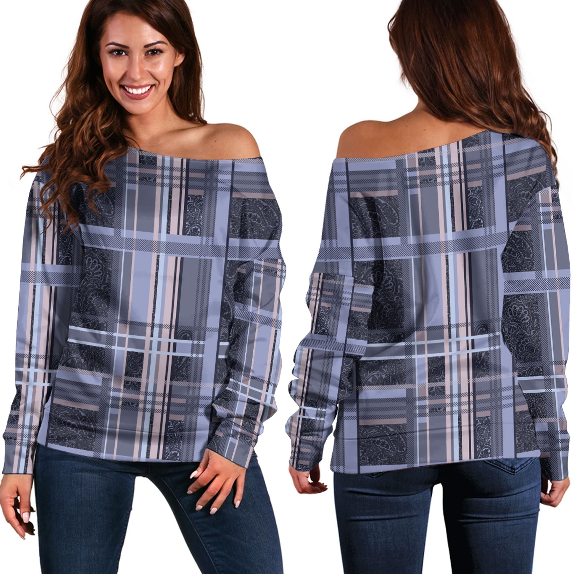 Paisley Bandana Pattern Seamless Off Shoulder Sweaters Ver.155 RLT13 - Wonder Print Shop
