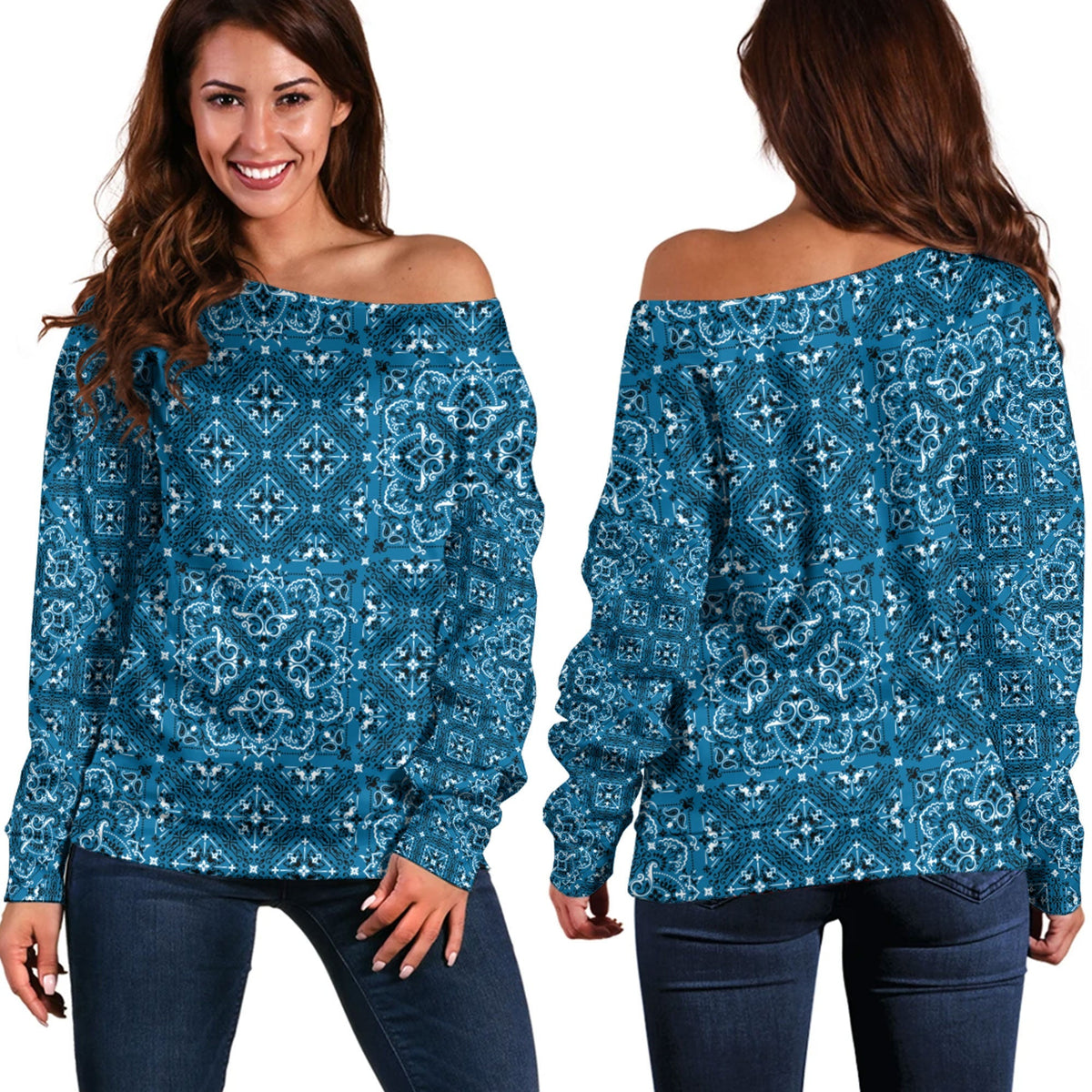 Paisley Bandana Pattern Seamless Off Shoulder Sweaters Ver.165 RLT13 - Wonder Print Shop