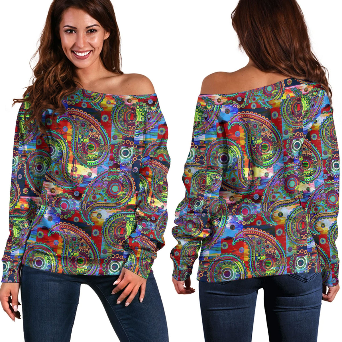 Paisley Bandana Pattern Seamless Off Shoulder Sweaters Ver.213 RLT13 - Wonder Print Shop