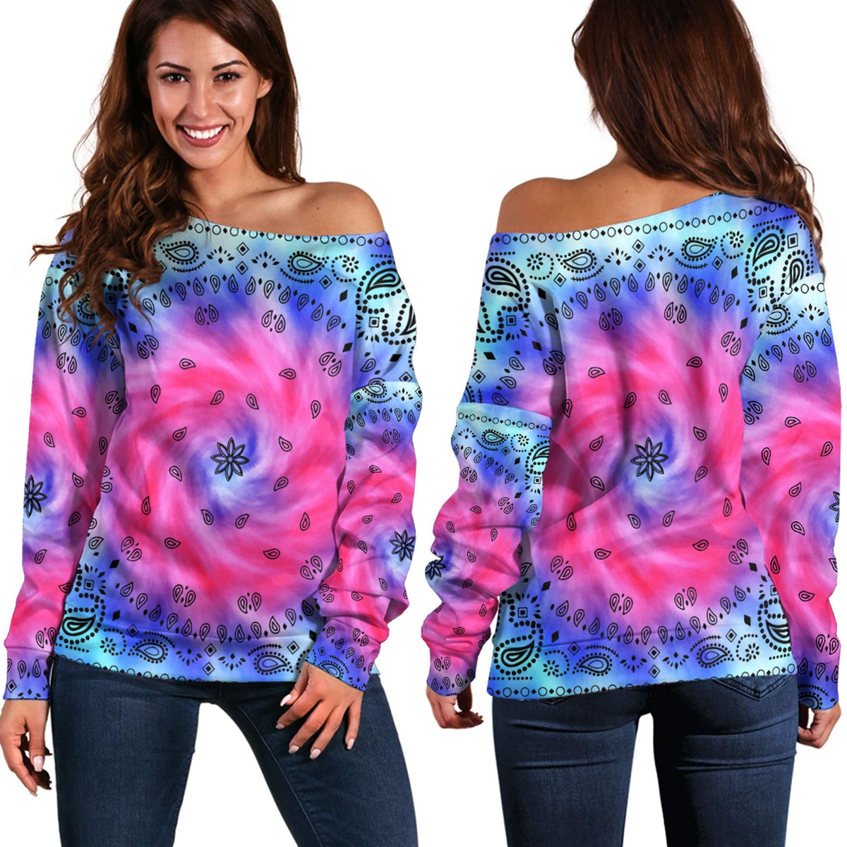 Paisley Bandana Pattern Seamless Off Shoulder Sweaters Ver.170 RLT13 - Wonder Print Shop