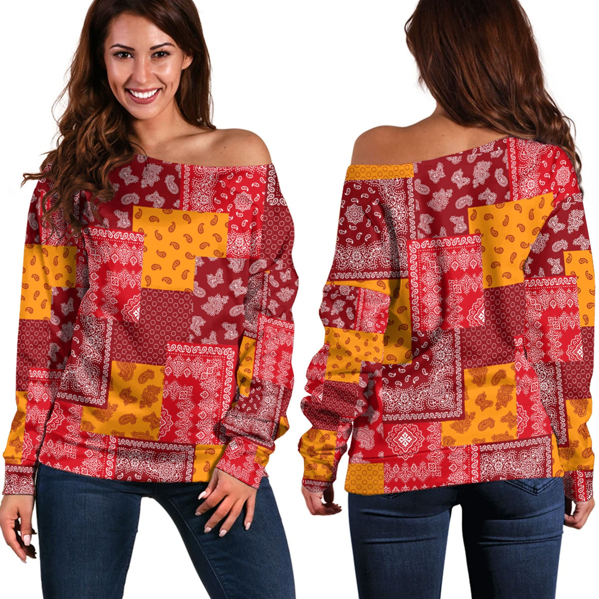 Paisley Bandana Pattern Seamless Off Shoulder Sweaters Ver.183 RLT13 - Wonder Print Shop