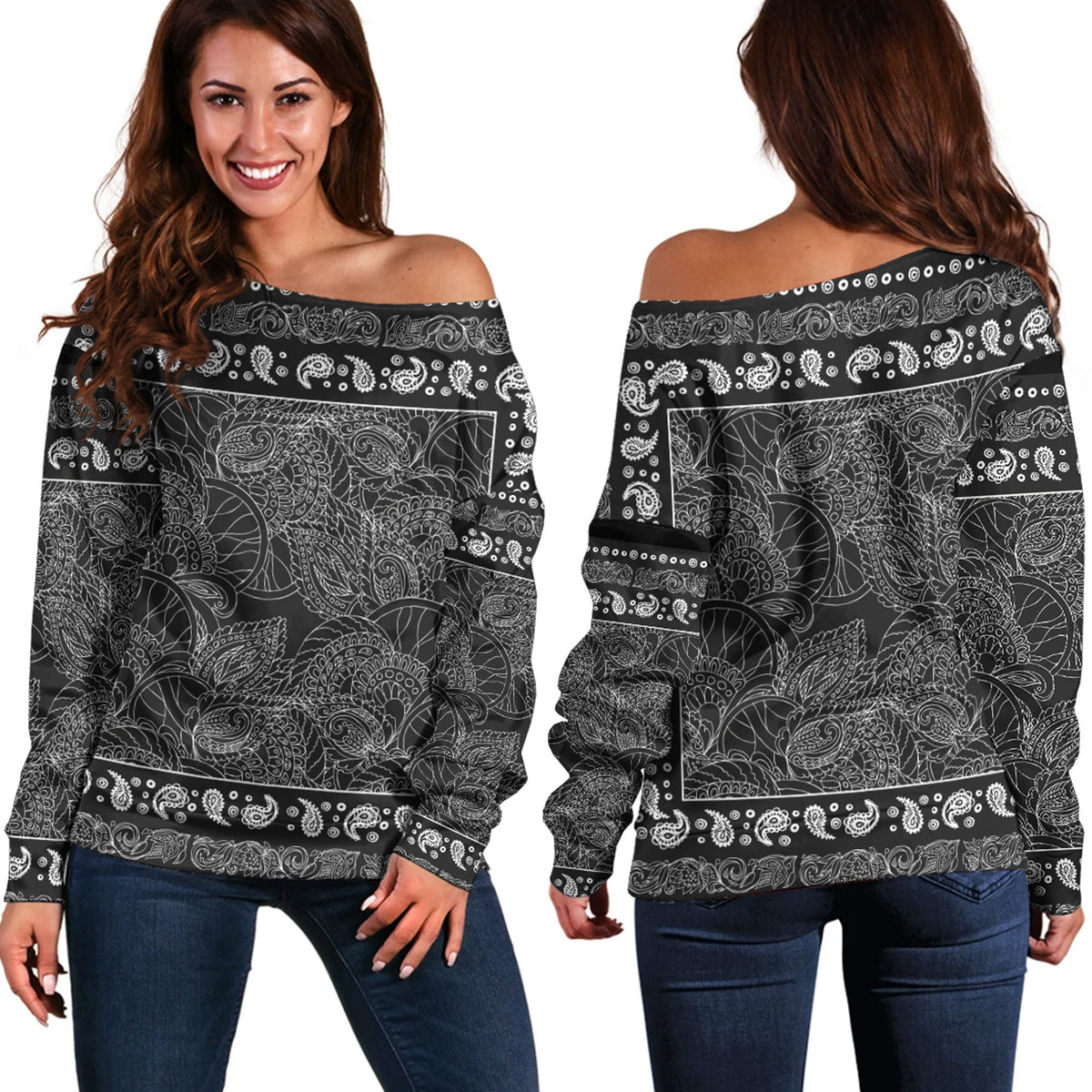 Paisley Bandana Pattern Seamless Off Shoulder Sweaters Ver.141 RLT13 - Wonder Print Shop