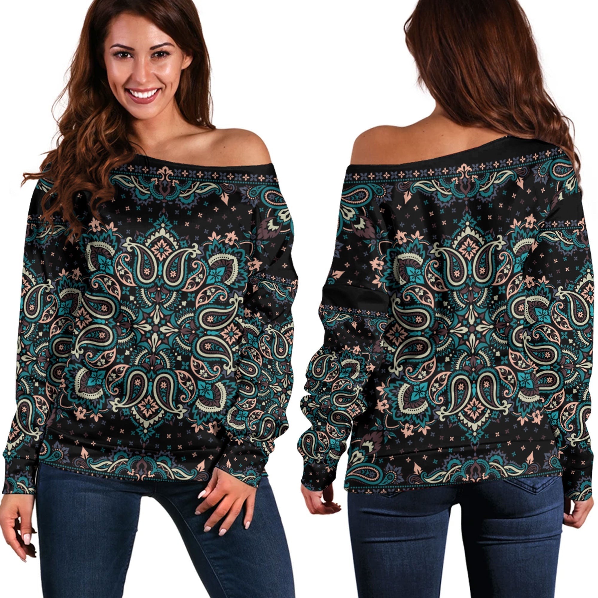 Paisley Bandana Pattern Seamless Off Shoulder Sweaters Ver.169 RLT13 - Wonder Print Shop