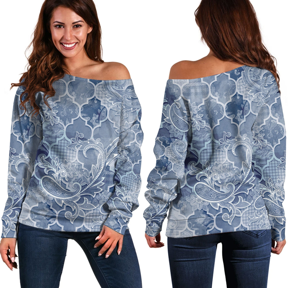 Paisley Bandana Pattern Seamless Off Shoulder Sweaters Ver.160 RLT13 - Wonder Print Shop
