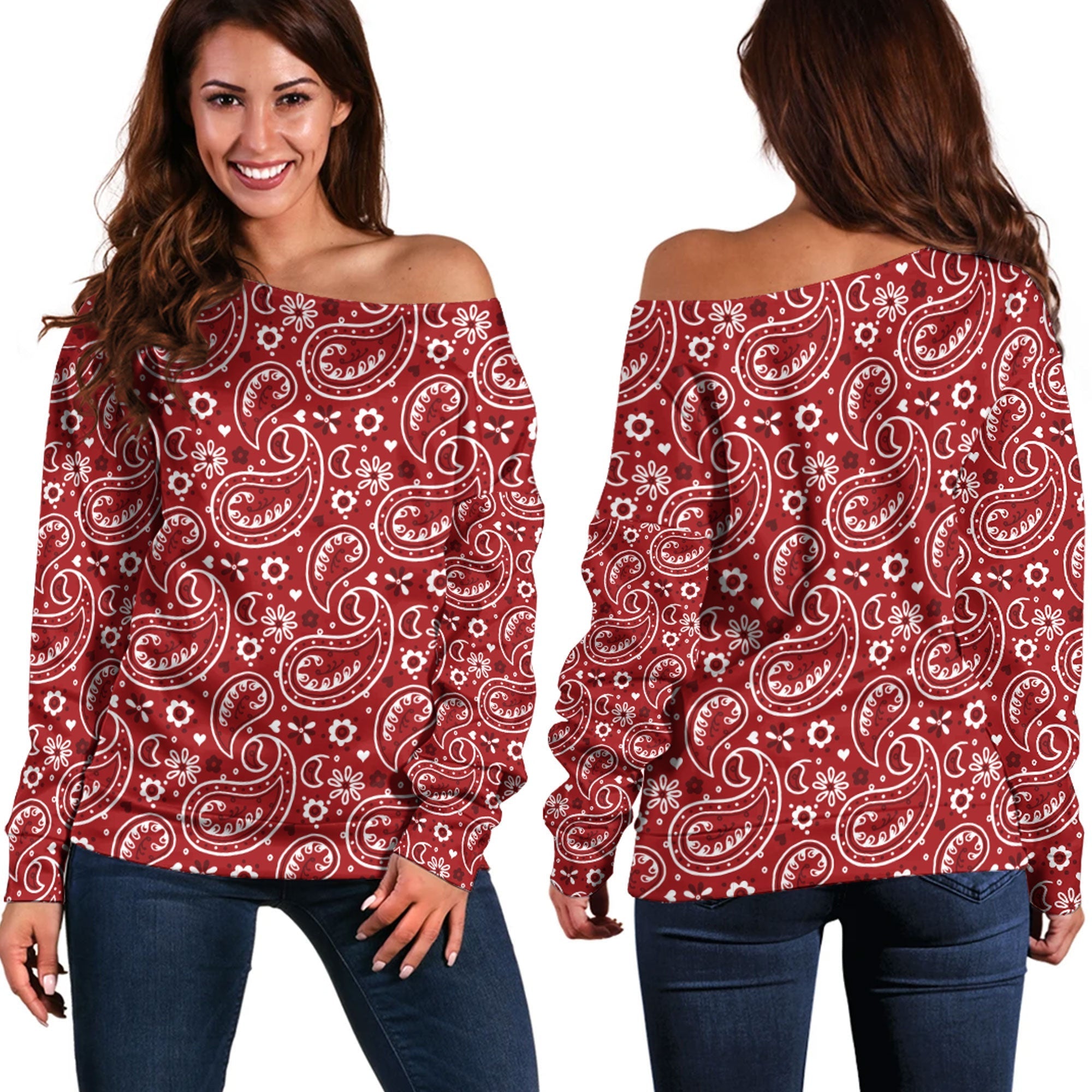 Paisley Bandana Pattern Seamless Off Shoulder Sweaters Ver.144 RLT13 - Wonder Print Shop
