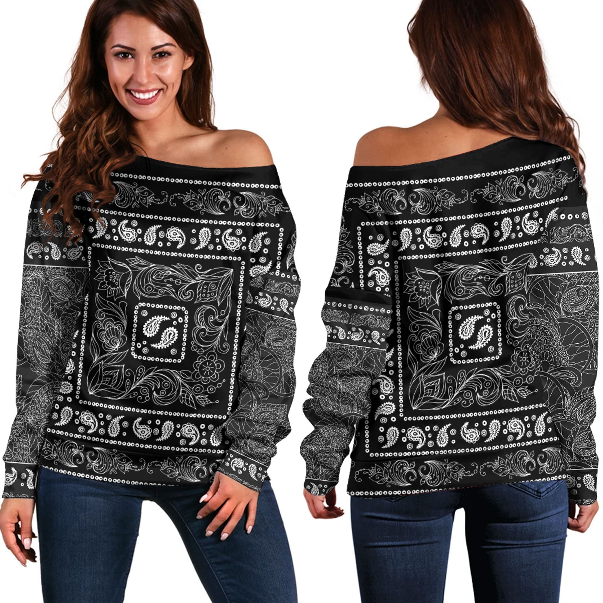 Paisley Bandana Pattern Seamless Off Shoulder Sweaters Ver.200 RLT13 - Wonder Print Shop