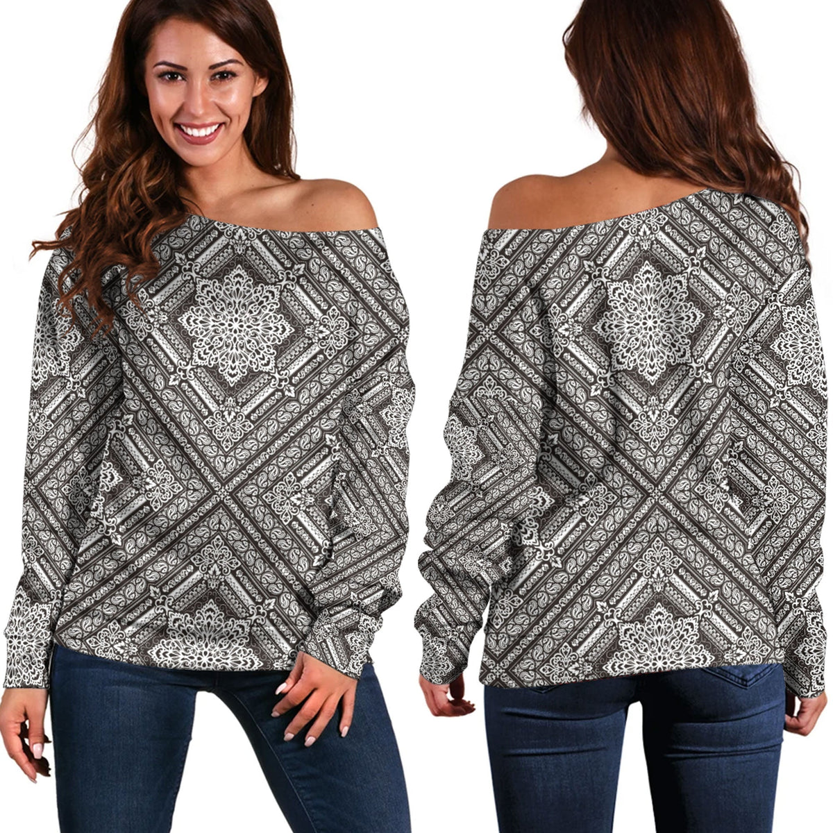 Paisley Bandana Pattern Seamless Off Shoulder Sweaters Ver.153 RLT13 - Wonder Print Shop