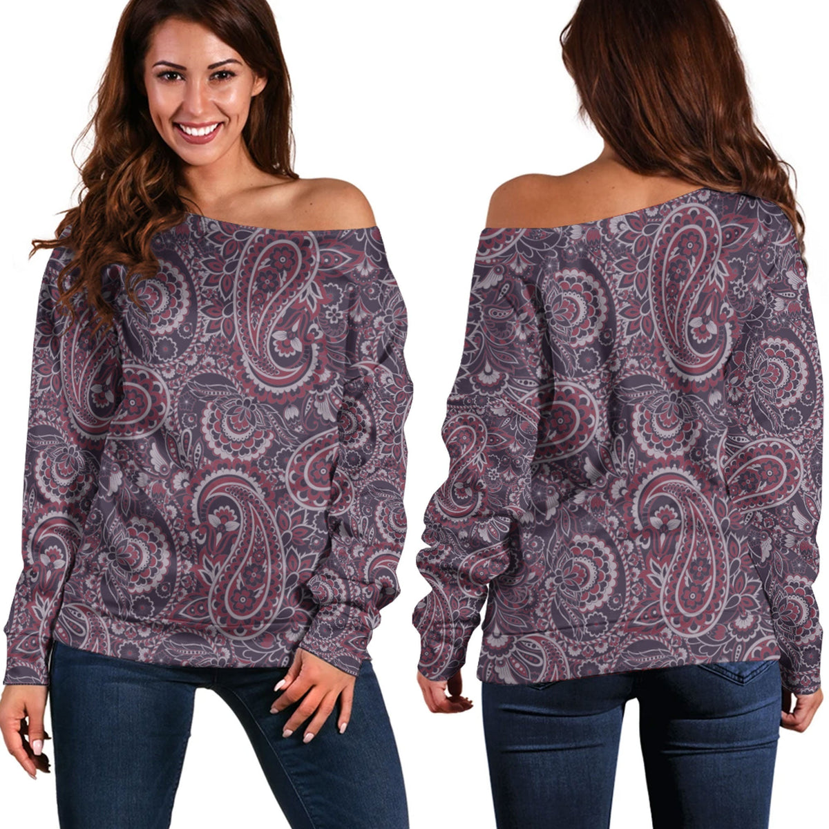 Paisley Bandana Pattern Seamless Off Shoulder Sweaters Ver.135 RLT13 - Wonder Print Shop