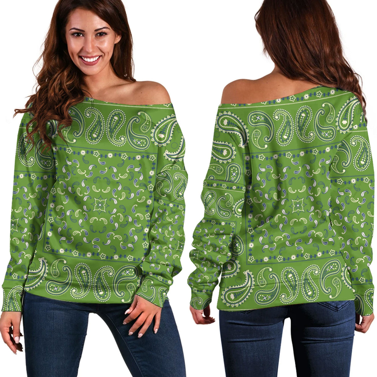 Paisley Bandana Pattern Seamless Off Shoulder Sweaters Ver.152 RLT13 - Wonder Print Shop