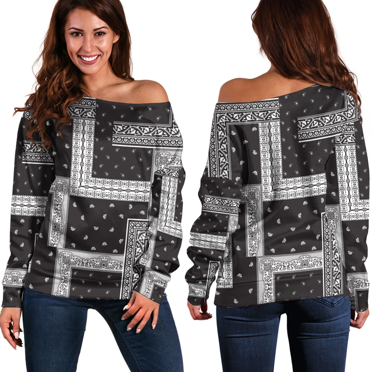 Paisley Bandana Pattern Seamless Off Shoulder Sweaters Ver.137 RLT13 - Wonder Print Shop