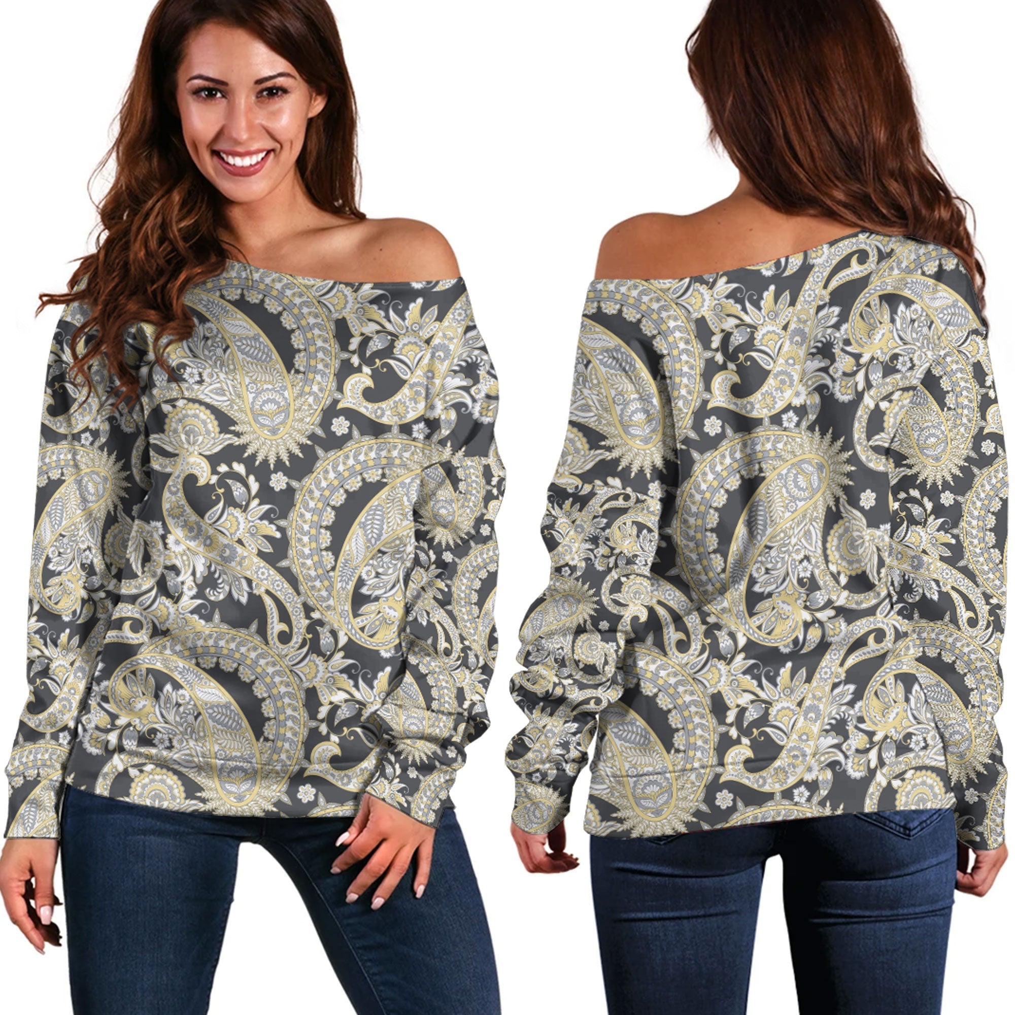 Paisley Bandana Pattern Seamless Off Shoulder Sweaters Ver.192 RLT13 - Wonder Print Shop