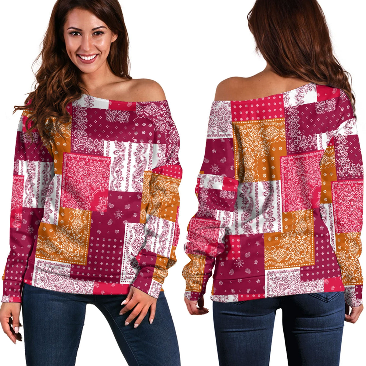 Paisley Bandana Pattern Seamless Off Shoulder Sweaters Ver.186 RLT13 - Wonder Print Shop