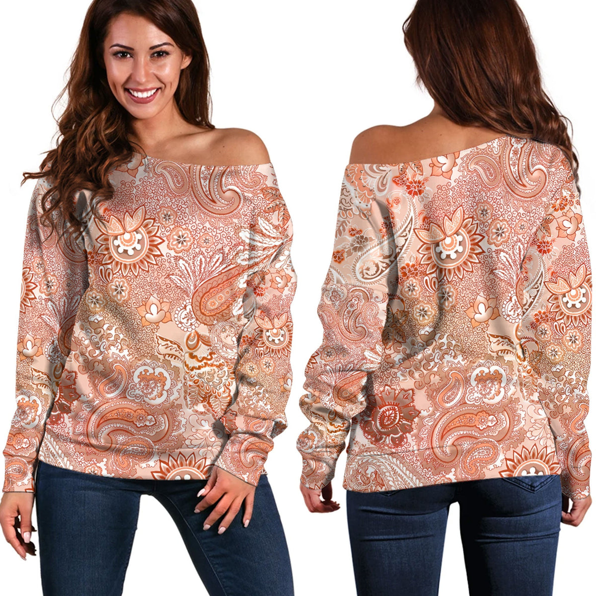 Paisley Bandana Pattern Seamless Off Shoulder Sweaters Ver.139 RLT13 - Wonder Print Shop