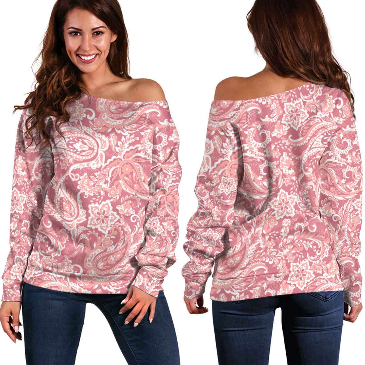 Paisley Bandana Pattern Seamless Off Shoulder Sweaters Ver.133 RLT13 - Wonder Print Shop