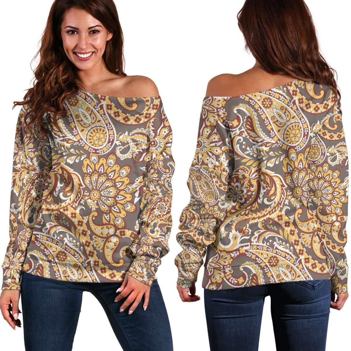 Paisley Bandana Pattern Seamless Off Shoulder Sweaters Ver.131 RLT13 - Wonder Print Shop