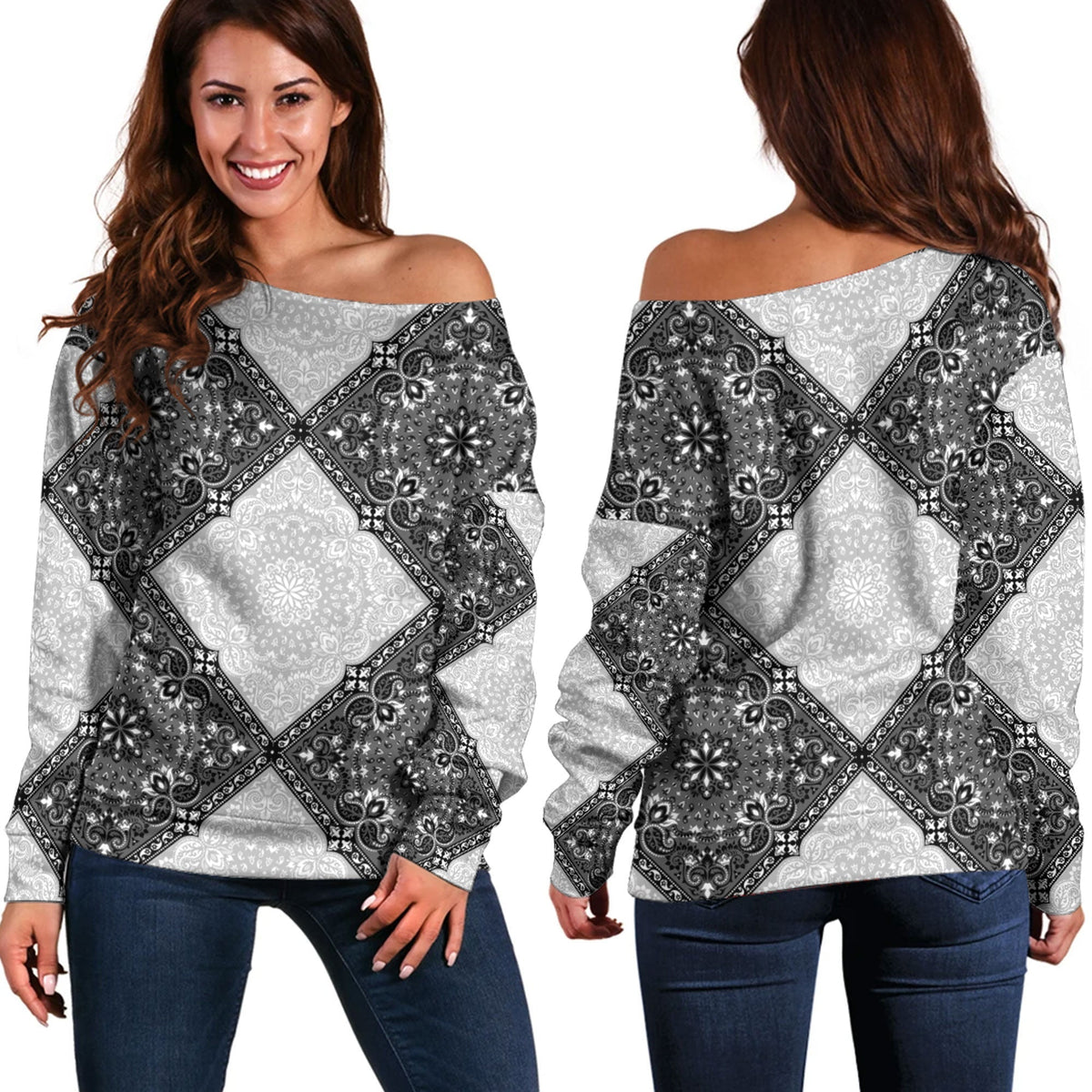 Paisley Bandana Pattern Seamless Off Shoulder Sweaters Ver.101 RLT13 - Wonder Print Shop
