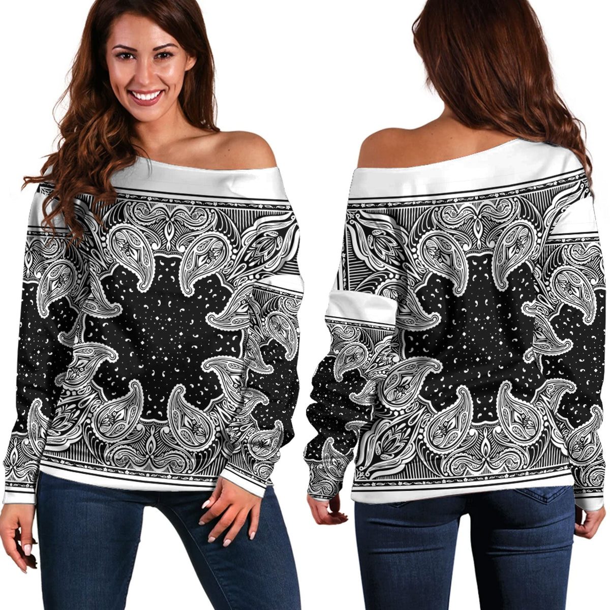 Paisley Bandana Pattern Seamless Off Shoulder Sweaters Ver.102 RLT13 - Wonder Print Shop