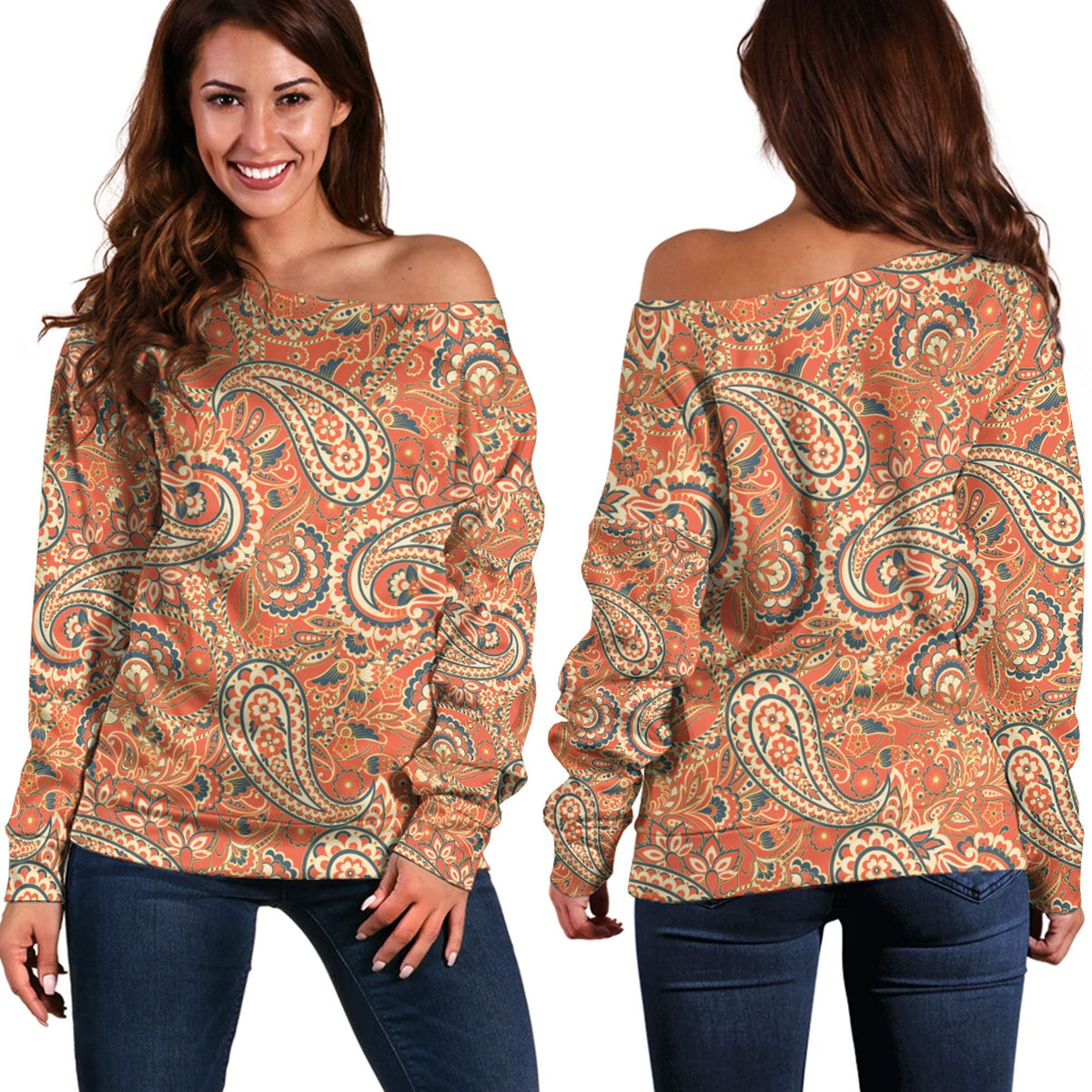 Paisley Bandana Pattern Seamless Off Shoulder Sweaters Ver.154 RLT13 - Wonder Print Shop
