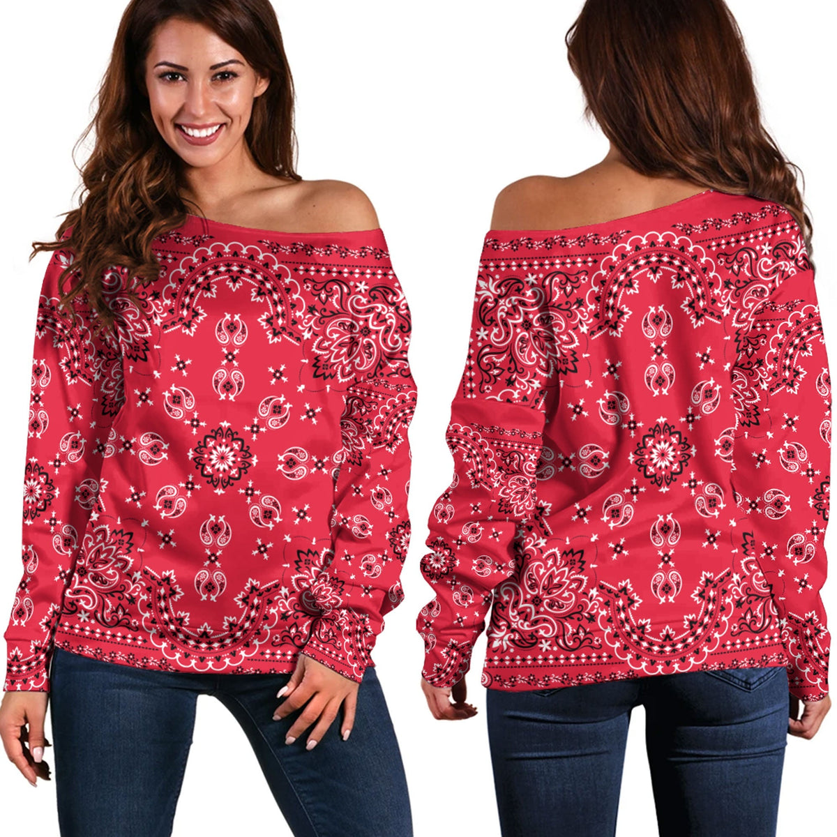 Paisley Bandana Pattern Seamless Off Shoulder Sweaters Ver.175 RLT13 - Wonder Print Shop