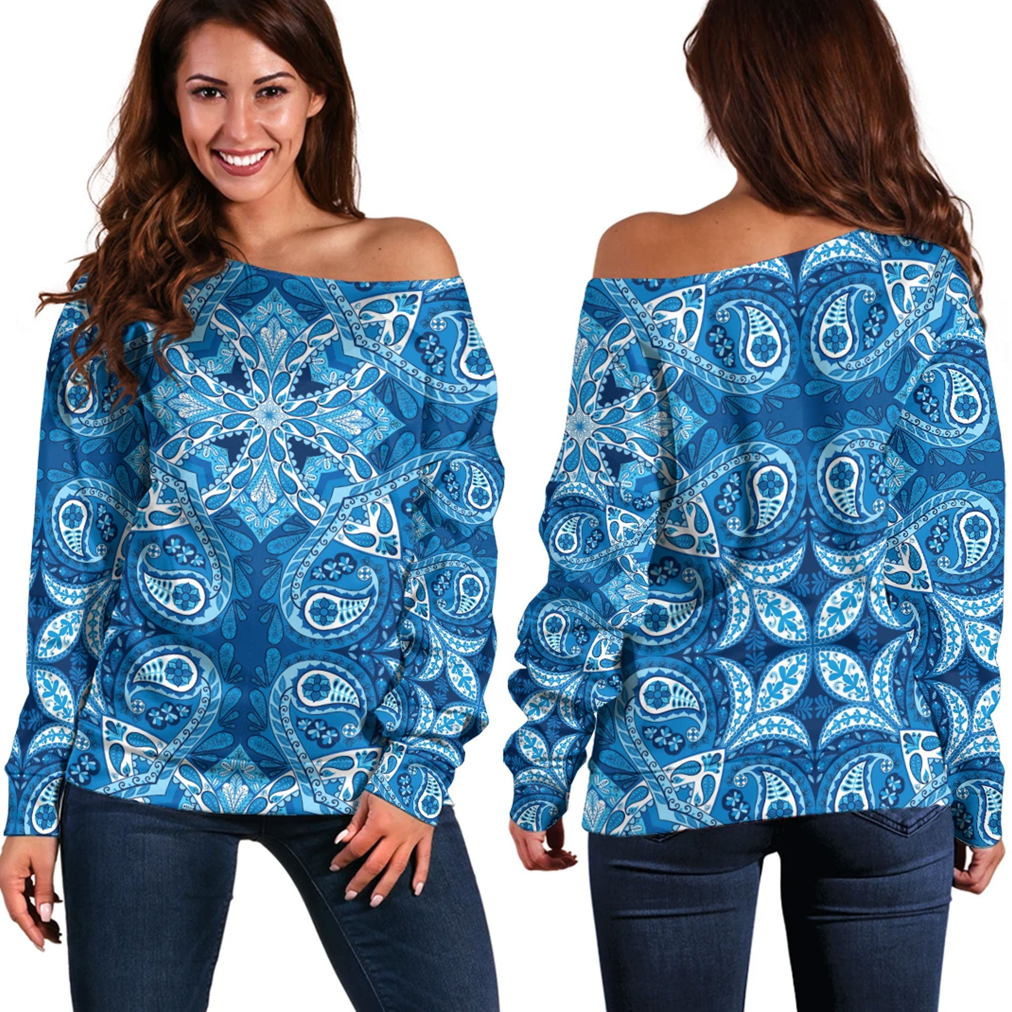 Paisley Bandana Pattern Seamless Off Shoulder Sweaters Ver.132 RLT13 - Wonder Print Shop