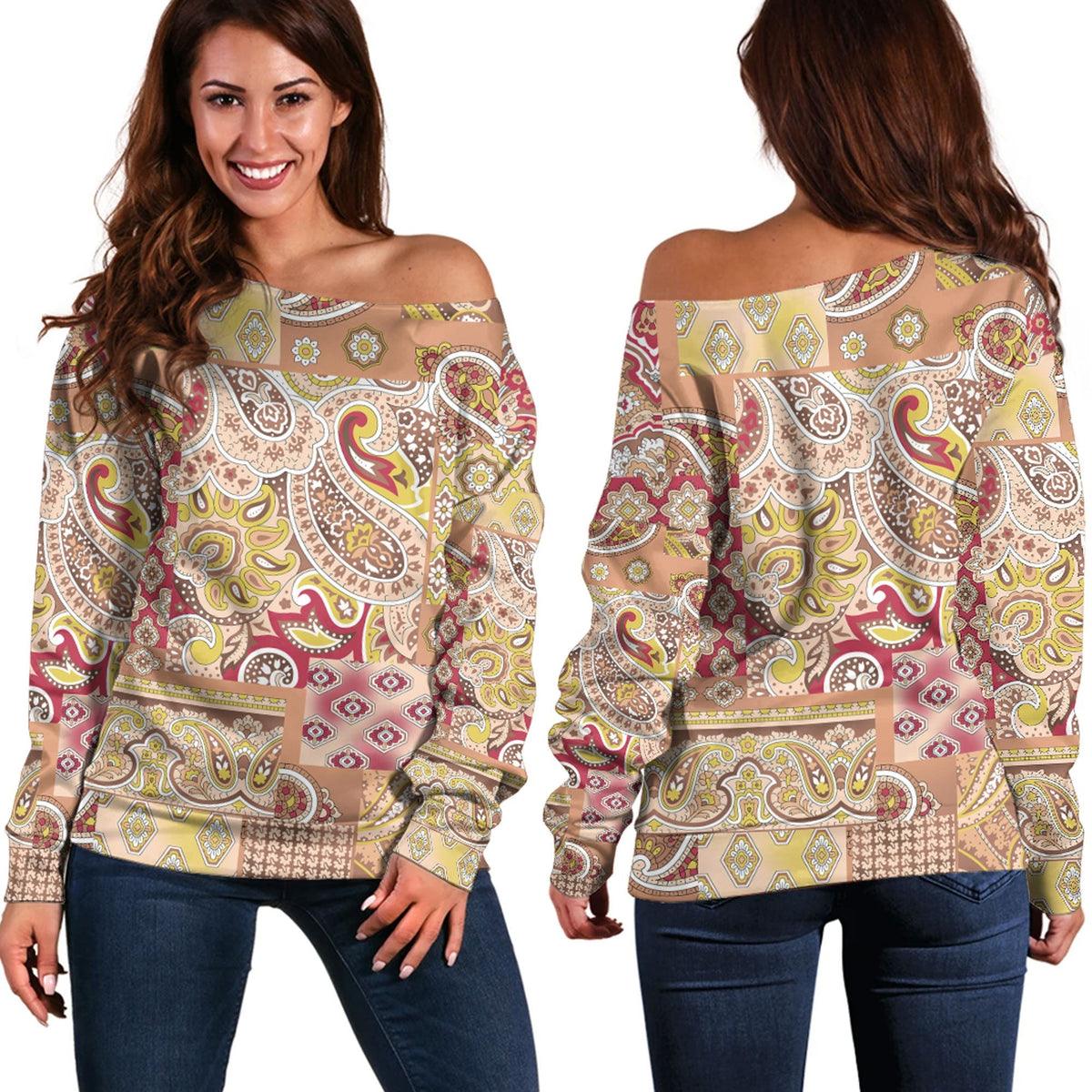 Paisley Bandana Pattern Seamless Off Shoulder Sweaters Ver.188 RLT13 - Wonder Print Shop