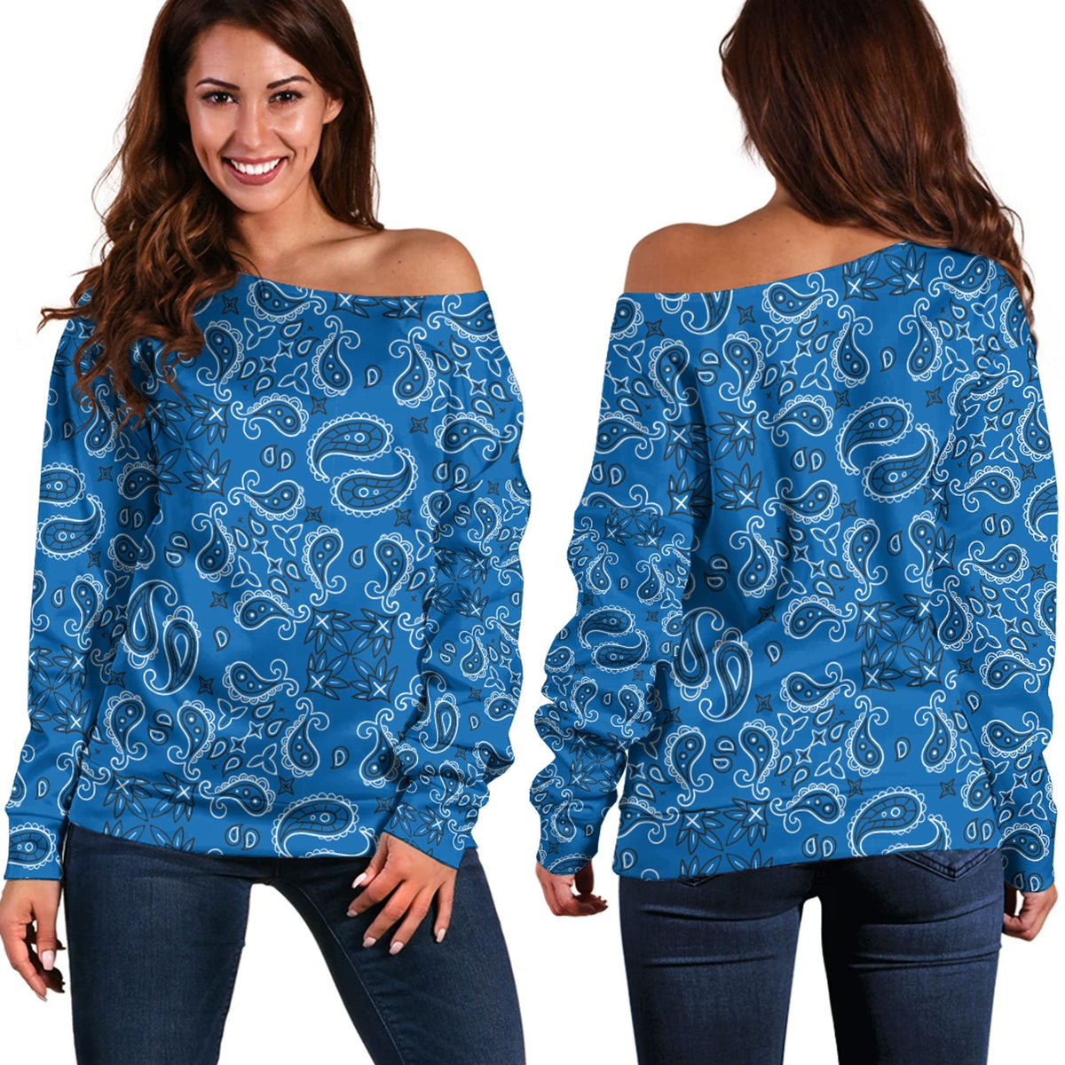 Paisley Bandana Pattern Seamless Off Shoulder Sweaters Ver.148 RLT13 - Wonder Print Shop