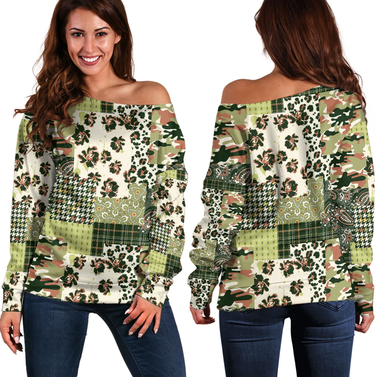 Paisley Bandana Pattern Seamless Off Shoulder Sweaters Ver.222 RLT13 - Wonder Print Shop