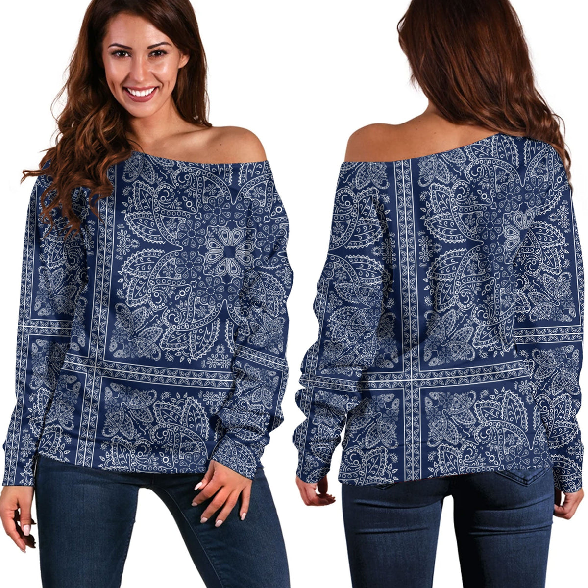 Paisley Bandana Pattern Seamless Off Shoulder Sweaters Ver.206 RLT13 - Wonder Print Shop