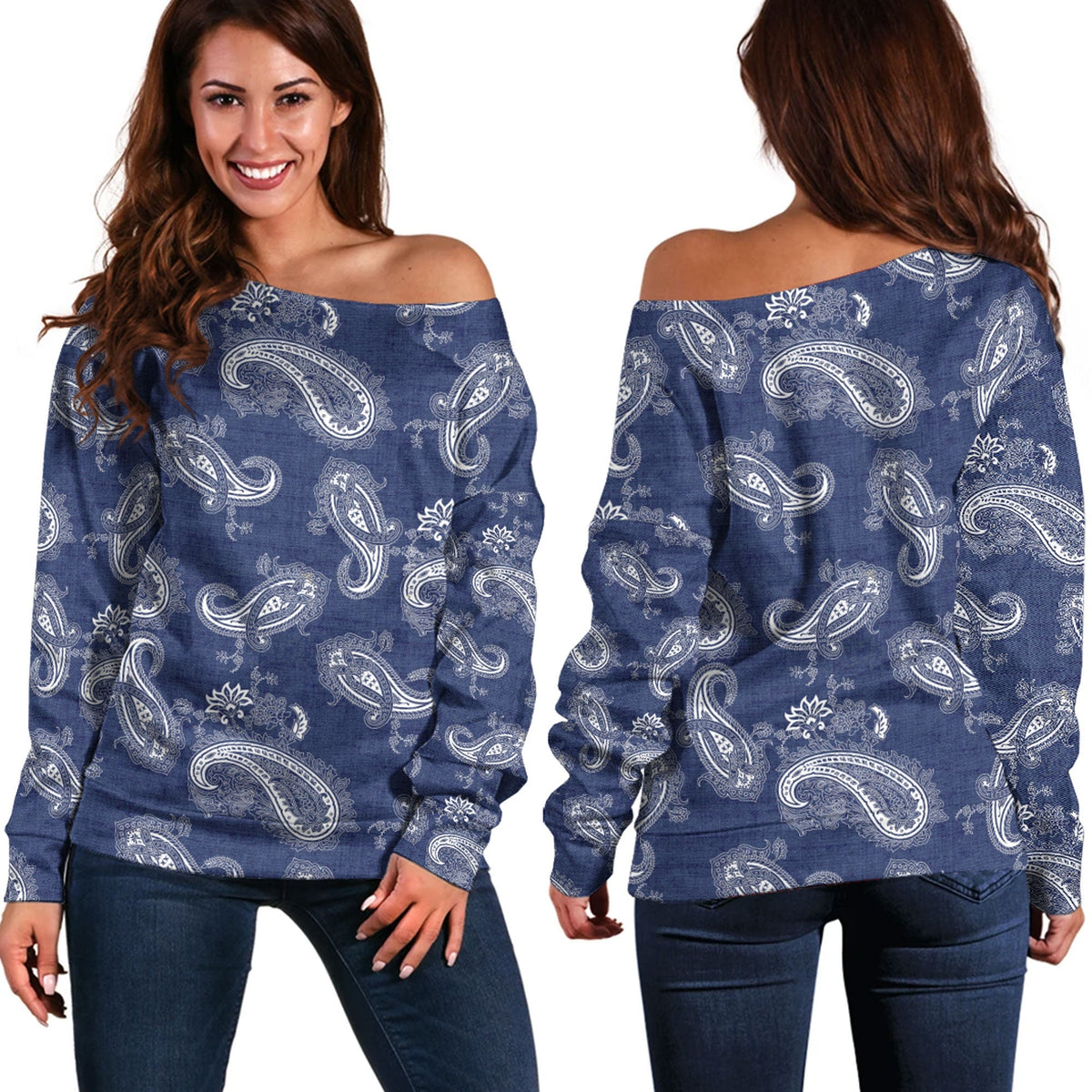 Paisley Bandana Pattern Seamless Off Shoulder Sweaters Ver.161 RLT13 - Wonder Print Shop