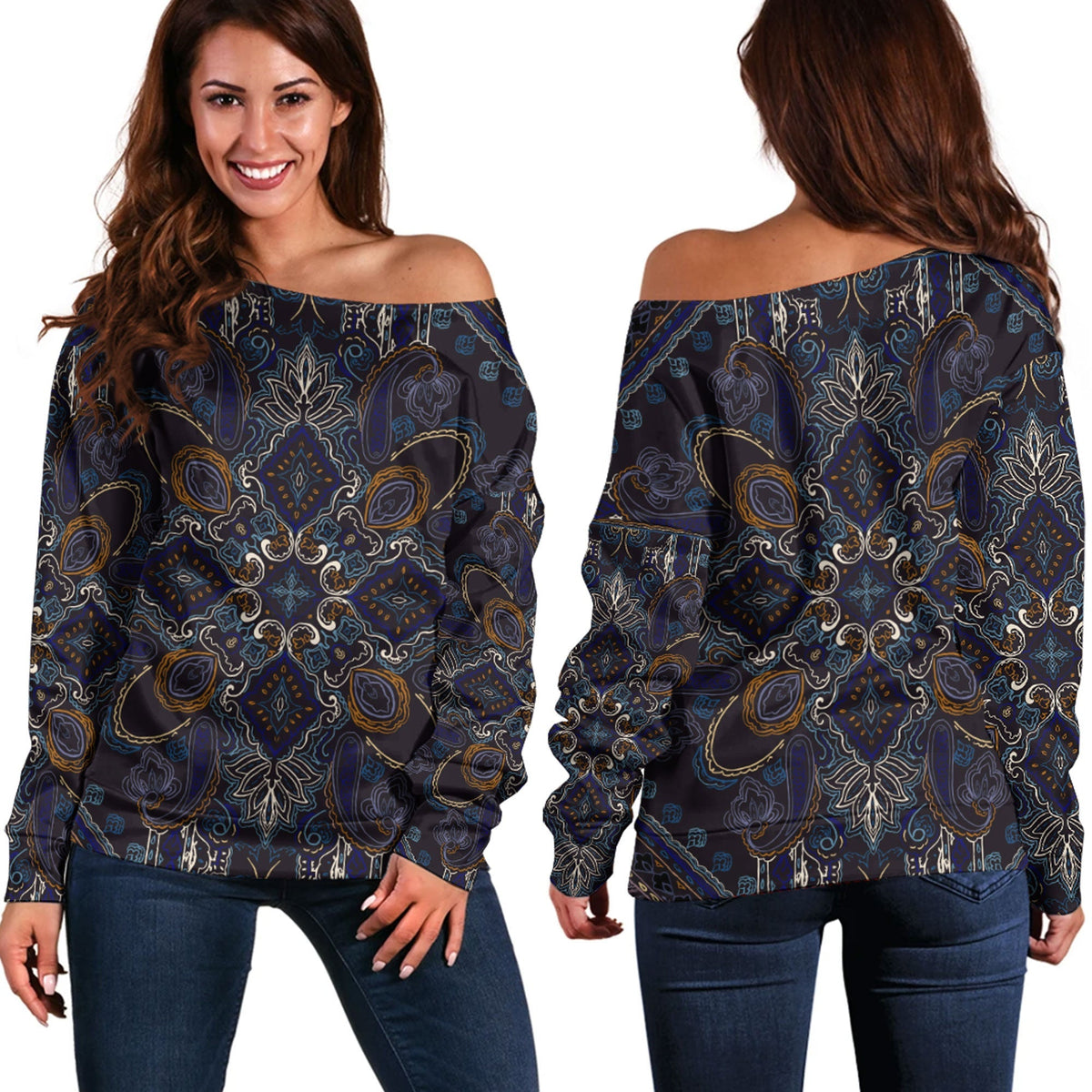 Paisley Bandana Pattern Seamless Off Shoulder Sweaters Ver.140 RLT13 - Wonder Print Shop