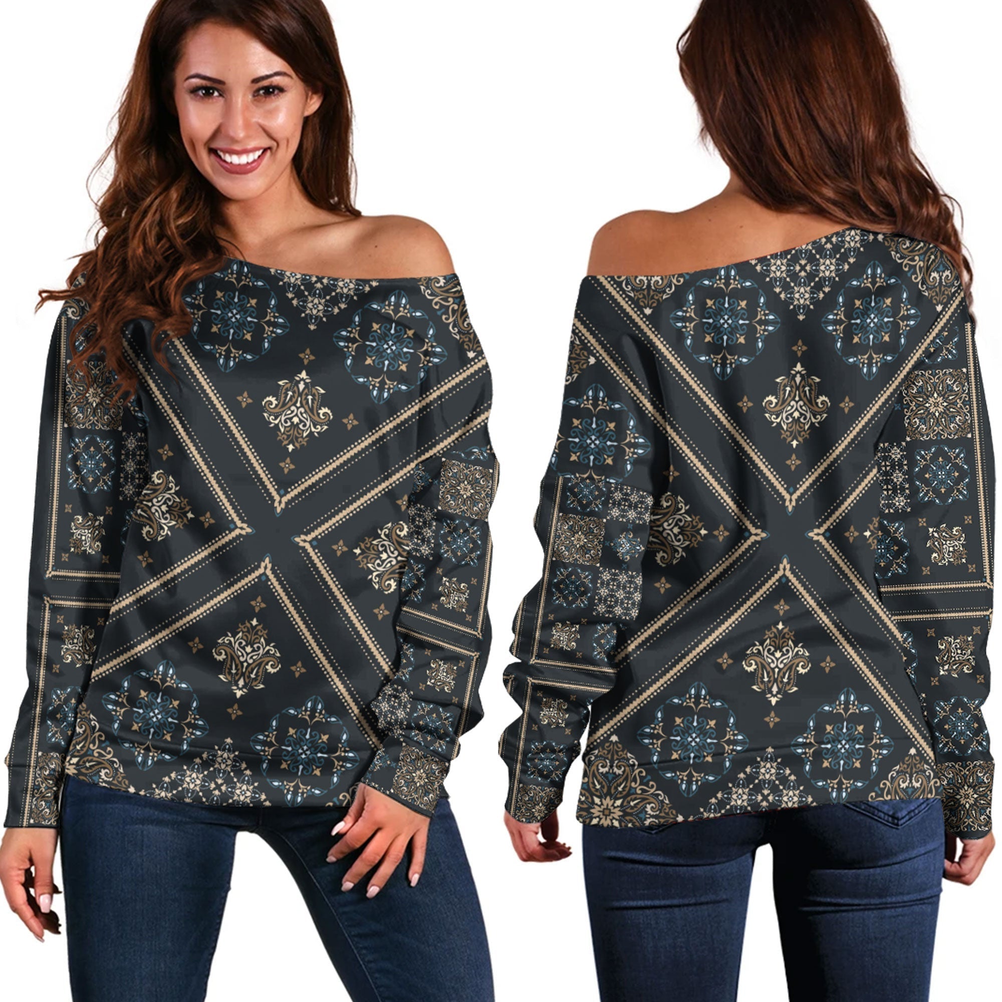 Paisley Bandana Pattern Seamless Off Shoulder Sweaters Ver.174 RLT13 - Wonder Print Shop