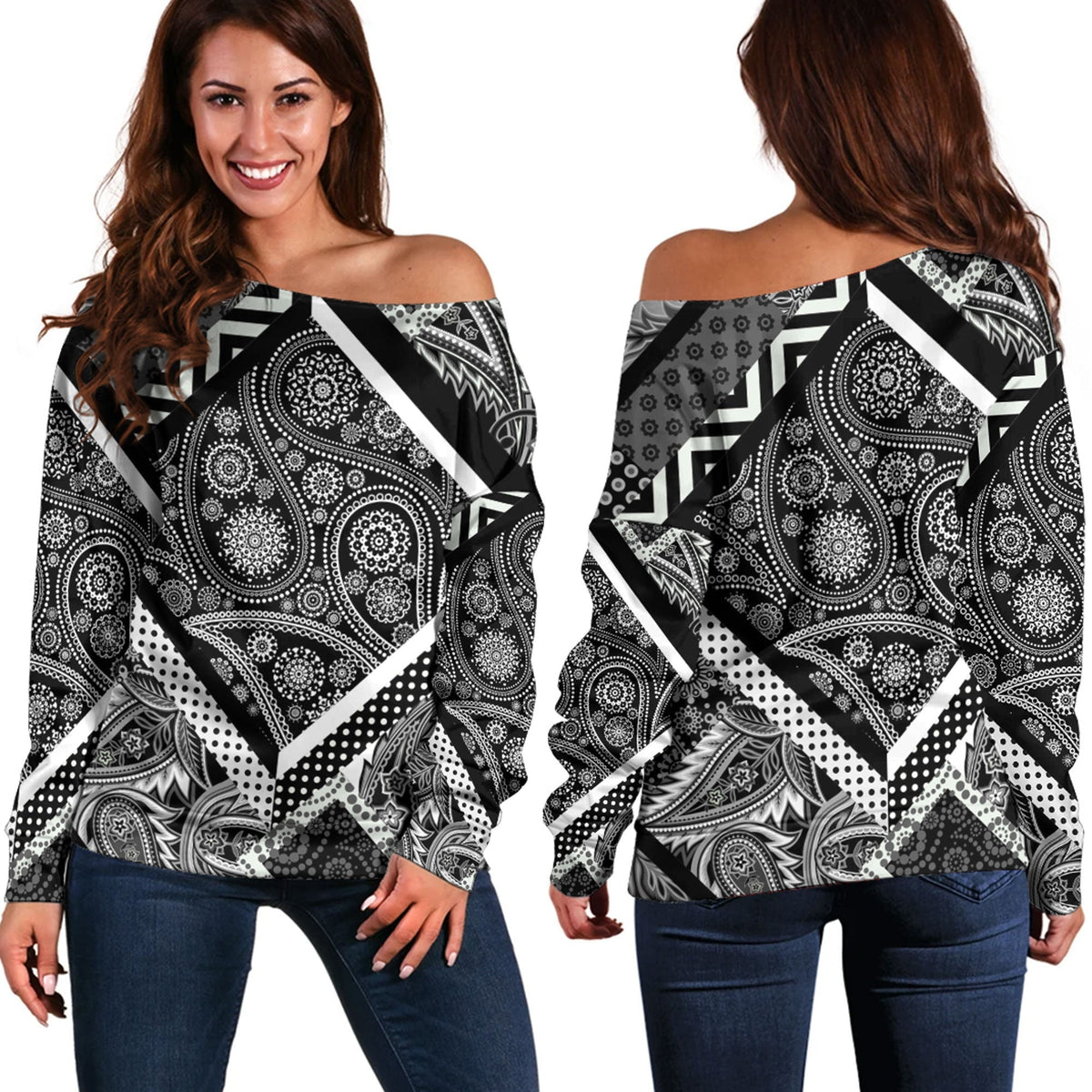 Paisley Bandana Pattern Seamless Off Shoulder Sweaters Ver.138 RLT13 - Wonder Print Shop