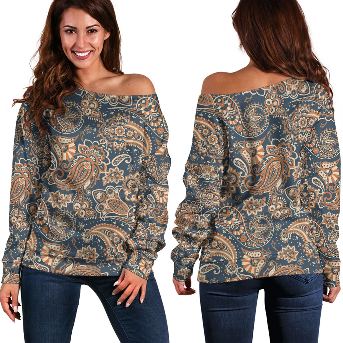 Paisley Bandana Pattern Seamless Off Shoulder Sweaters Ver.146 RLT13 - Wonder Print Shop