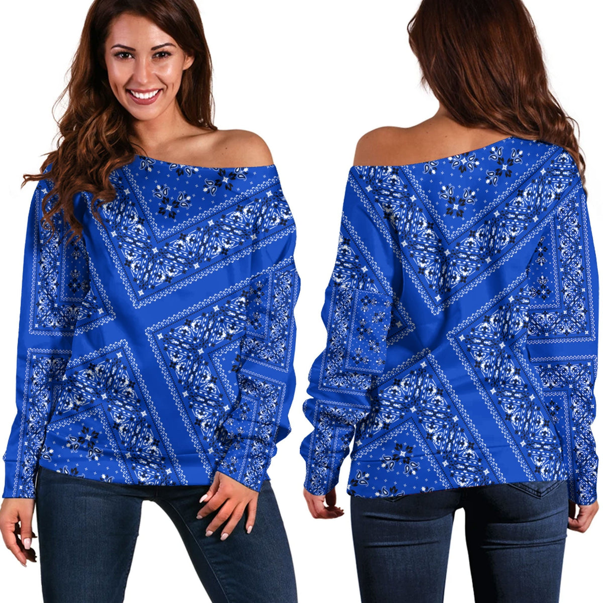 Paisley Bandana Pattern Seamless Off Shoulder Sweaters Ver.180 RLT13 - Wonder Print Shop