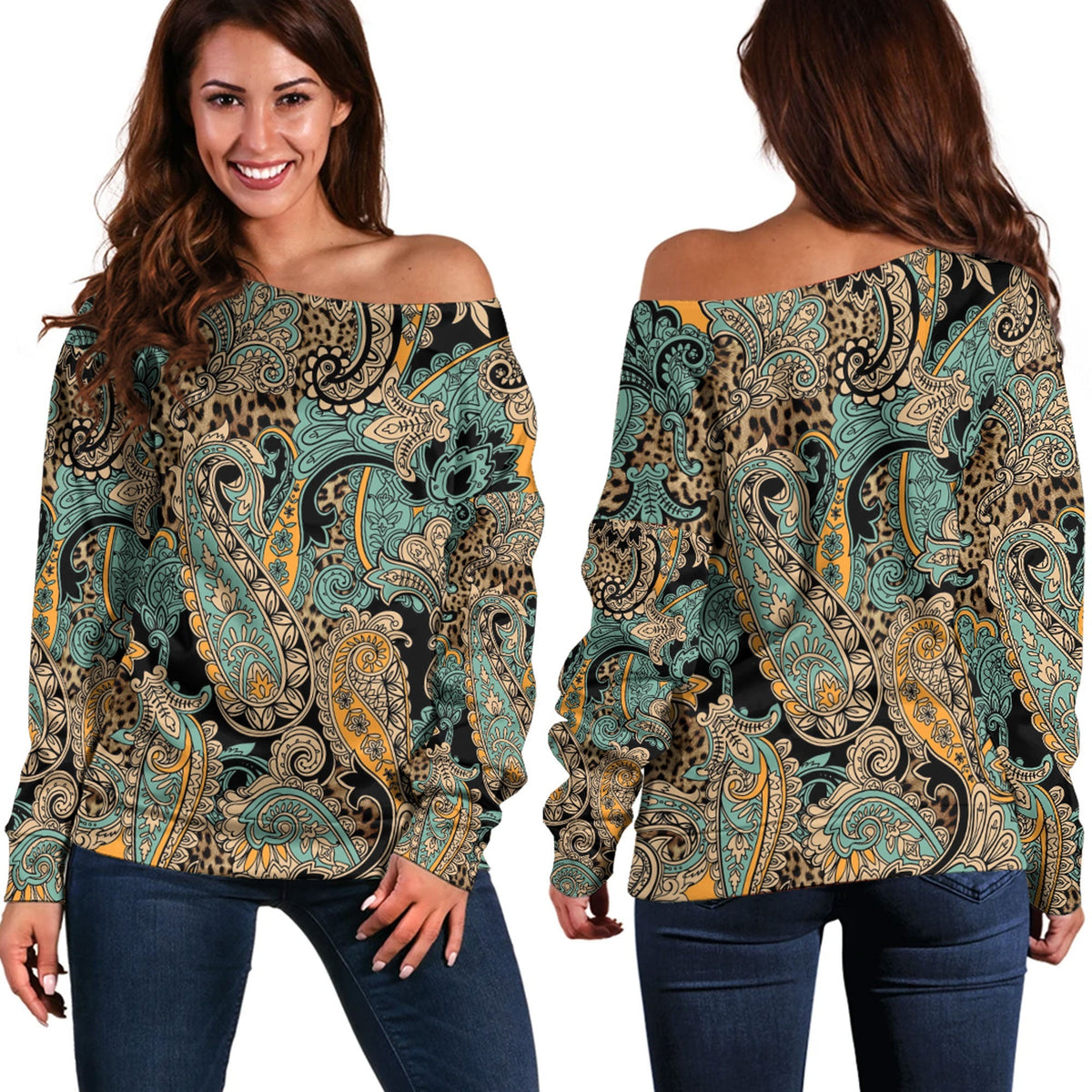Paisley Bandana Pattern Seamless Off Shoulder Sweaters Ver.124 RLT13 - Wonder Print Shop