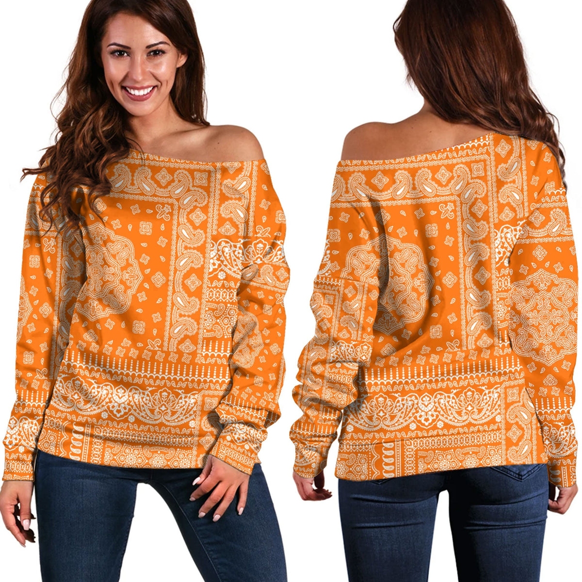 Paisley Bandana Pattern Seamless Off Shoulder Sweaters Ver.149 RLT13 - Wonder Print Shop