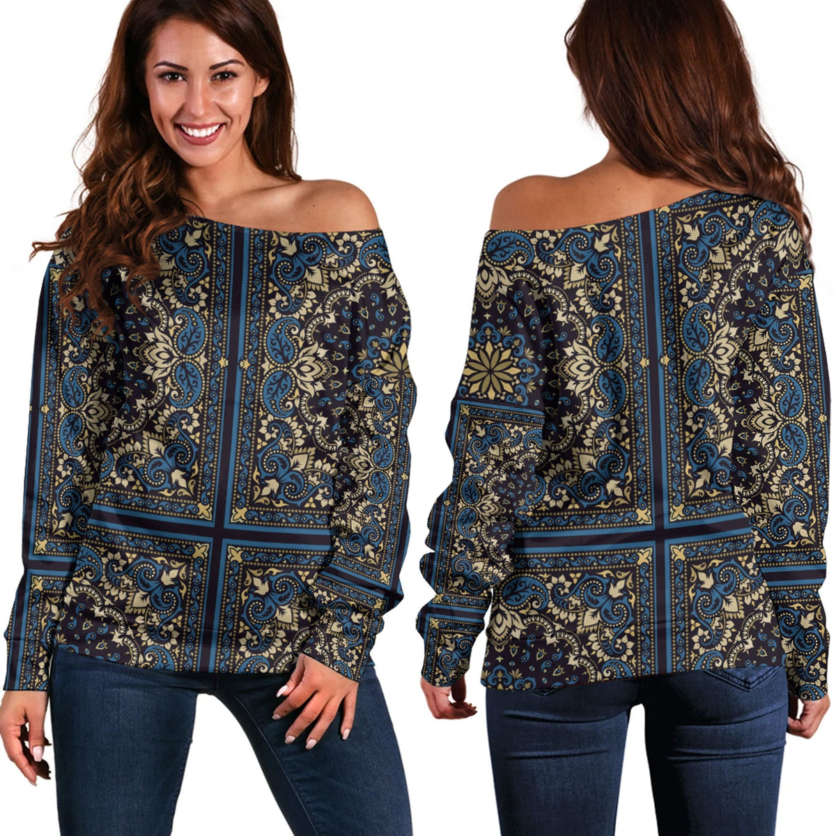 Paisley Bandana Pattern Seamless Off Shoulder Sweaters Ver.150 RLT13 - Wonder Print Shop