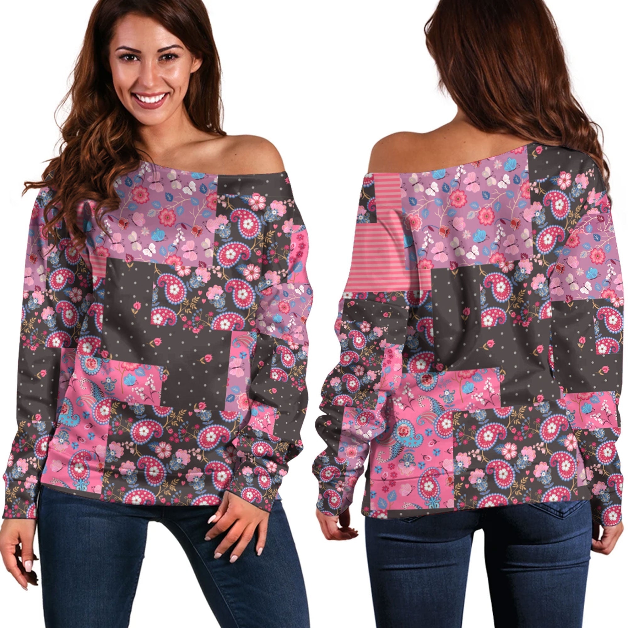 Paisley Bandana Pattern Seamless Off Shoulder Sweaters Ver.167 RLT13 - Wonder Print Shop