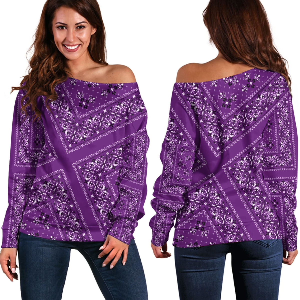 Paisley Bandana Pattern Seamless Off Shoulder Sweaters Ver.136 RLT13 - Wonder Print Shop