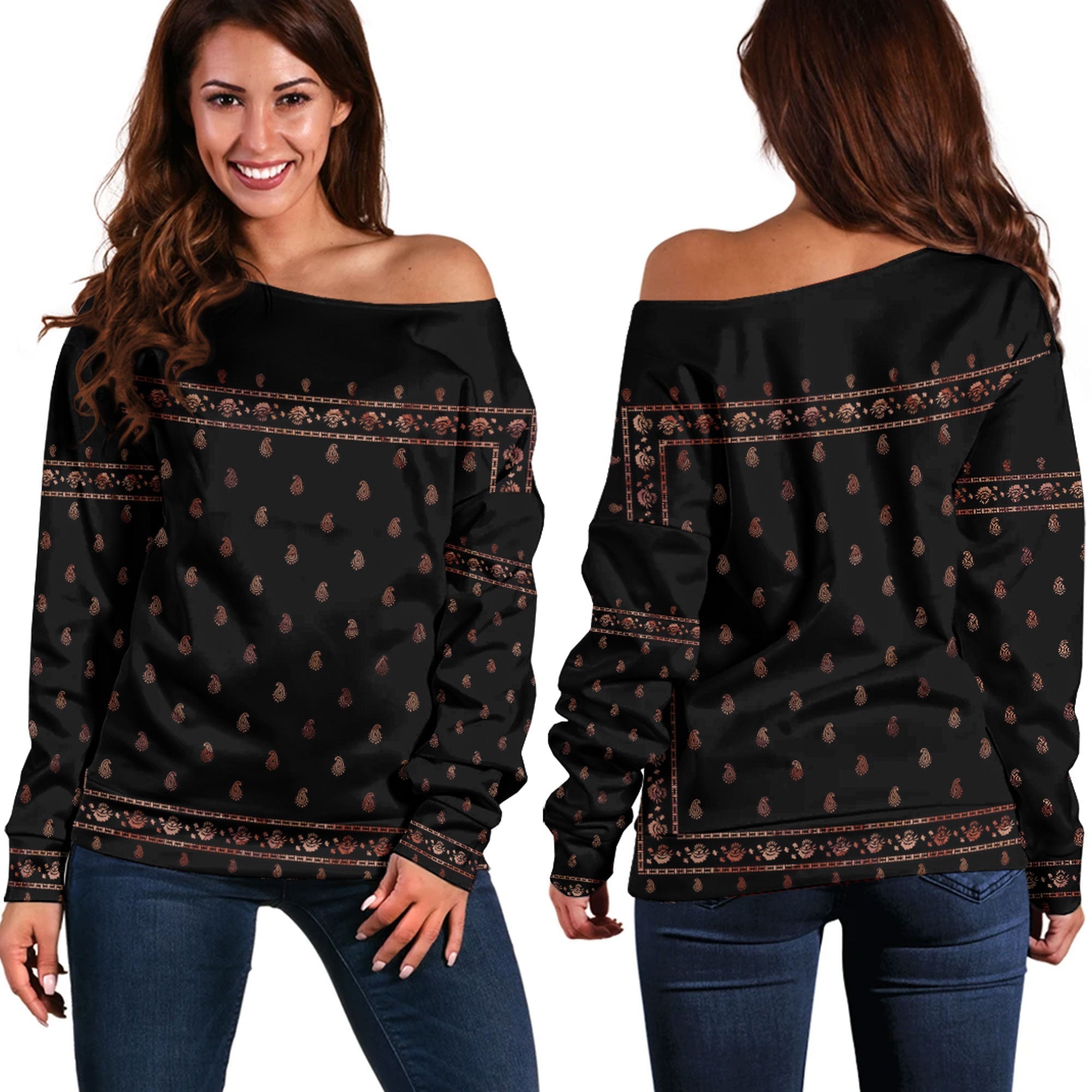 Paisley Bandana Pattern Seamless Off Shoulder Sweaters Ver.162 RLT13 - Wonder Print Shop