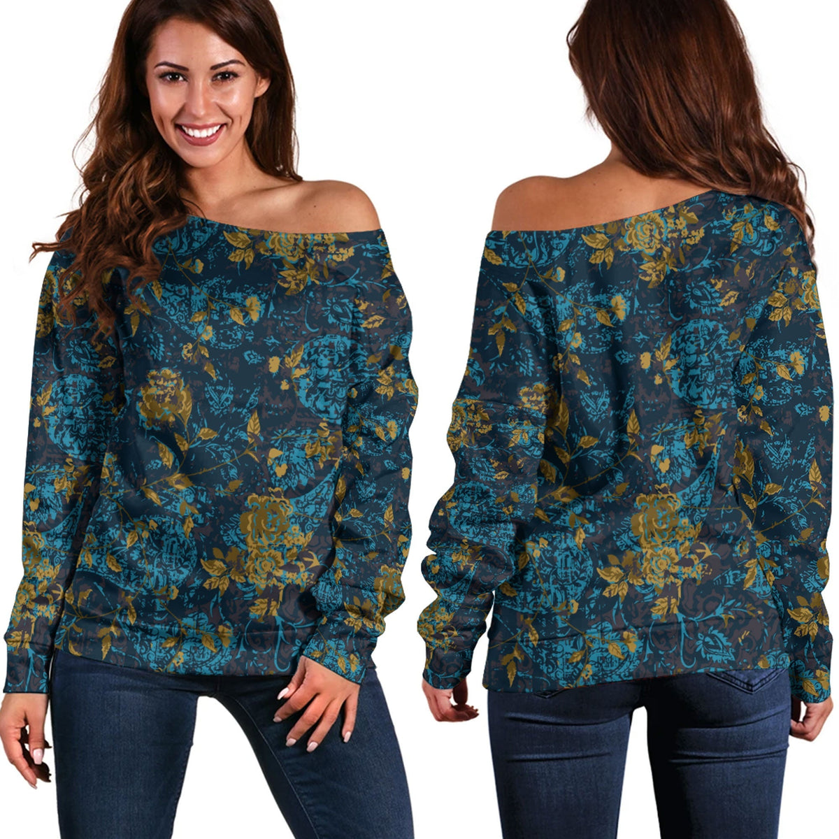 Paisley Bandana Pattern Seamless Off Shoulder Sweaters Ver.100 RLT13 - Wonder Print Shop