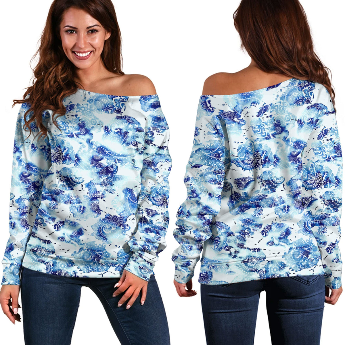 Paisley Bandana Pattern Seamless Off Shoulder Sweaters Ver.88 RLT13 - Wonder Print Shop
