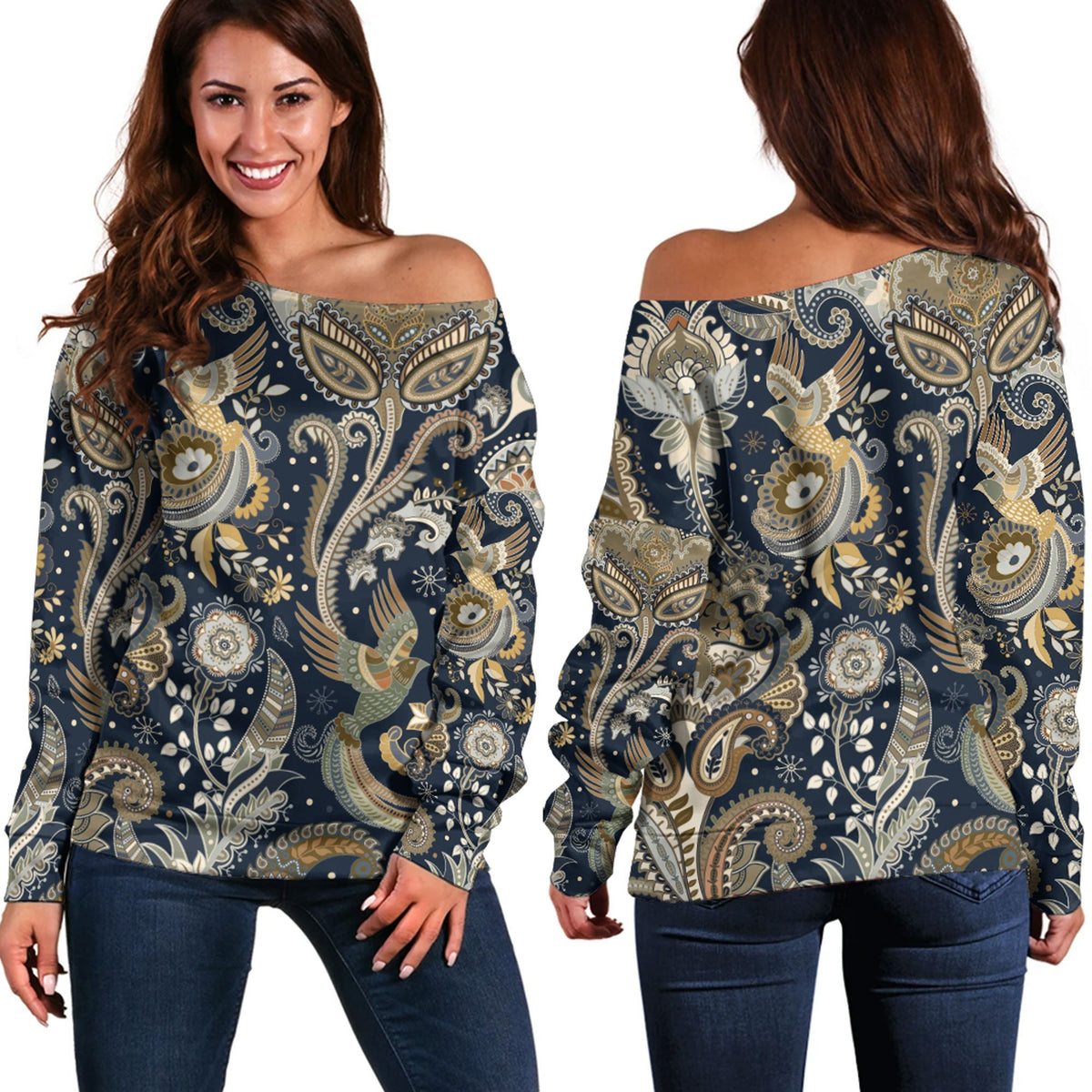 Paisley Bandana Pattern Seamless Off Shoulder Sweaters Ver.24 RLT13 - Wonder Print Shop